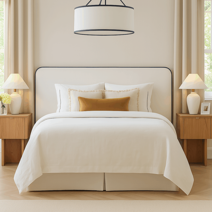 Norr sänggavel - Vit / blå tjäder