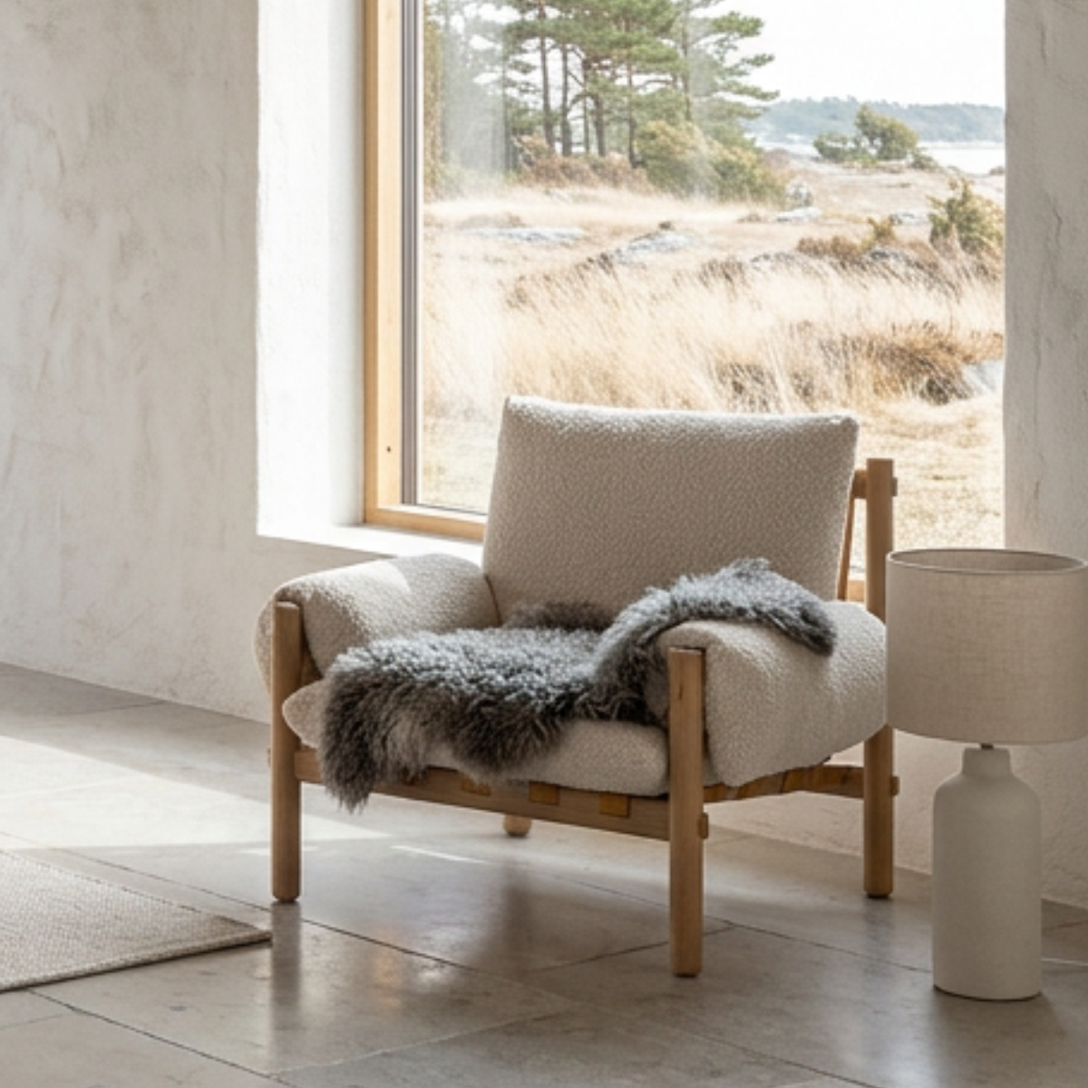 Mojo Furniture_Palma Lounge i ek_vit bouclé